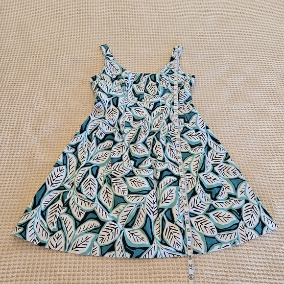 Anne Klein Sleeveless Scoopneck Teal Leaf Fit & Flare Cotton Dress Sz. 8 - Picture 9 of 13